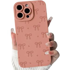 NITITOP Compatible for iPhone 16 Pro Max Case Cute Bow Knot - Dark Pink | Aesthetic, Stylish, Ribbon bow love heart pattern, Full-lens protection, For girls women, Soft TPU, Shockproof, Waterproof