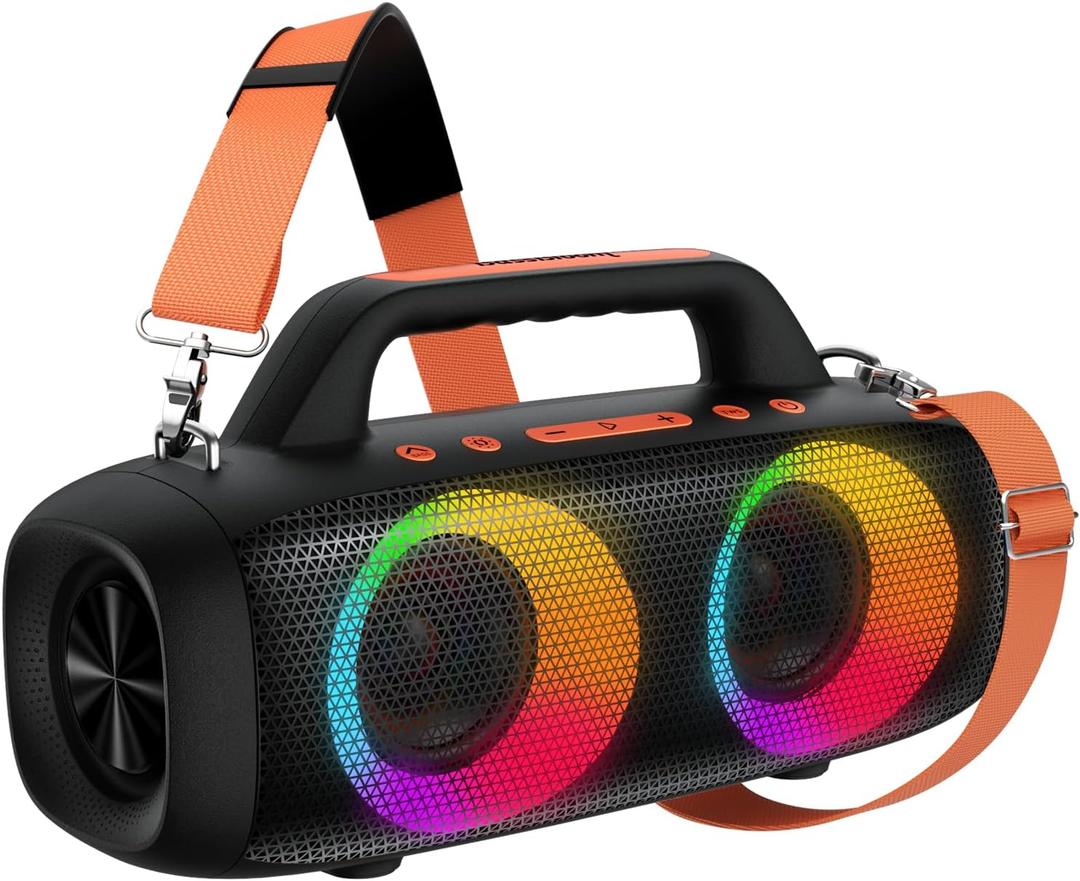 BassBloom Roar 1 Portable Bluetooth Speaker, 60W Powerful Sound with Deep Bass, IPX6 Waterproof, 24H Playtime, Bluetooth 5.4, RGB Party Lights, Wireless Stereo Pairing, Travel Outdoor for Camping and Beach