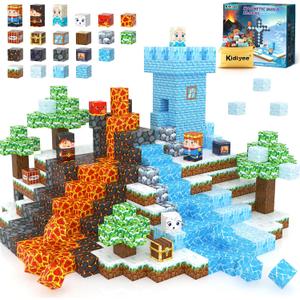 Magnetic Blocks - Build Mine Magnet World Ice Lava Set, Vibrant Colorful Building Blocks with Ultra Magnet Strength for Kids Ages 3-8, STEM Toys Creative Gifts for 3+ Year Old Boys Girls (100PCS/0.8")