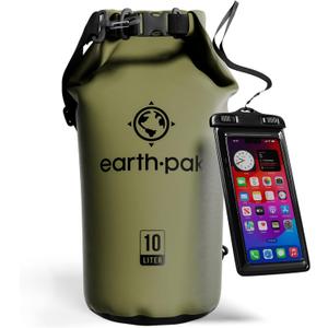 Earth Pak Waterproof Dry Bag - Roll Top Waterproof Backpack Sack Keeps Gear Dry for Kayak with Waterproof Phone Case (10L)