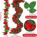 Aneco 8 Pack 64 FT Red Flower Garland Kentucky Artificial Rose Vines Derby Roses Fake Vine Flowers Plants Party Supplies for Kentucky Holiday Wedding Garden Craft Art Decoration