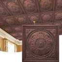 STICKGOO Drop Ceiling Tiles 24"x24", PVC Panels Plastic Ceiling Tiles Waterproof Reusable, Covers 48 Sq.Ft., Baroque Decorative Tiles for Home & Commercial Use (Pack of 12, Antique Copper)