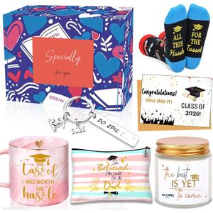 Graduation Gifts, Class of 2026 Grad Gift s College Graduation Gifts for Women The Tassel was Worth The Hassle Graduation Gift Basket-Graduation Coffee Mug Candles Keychain Socks Set