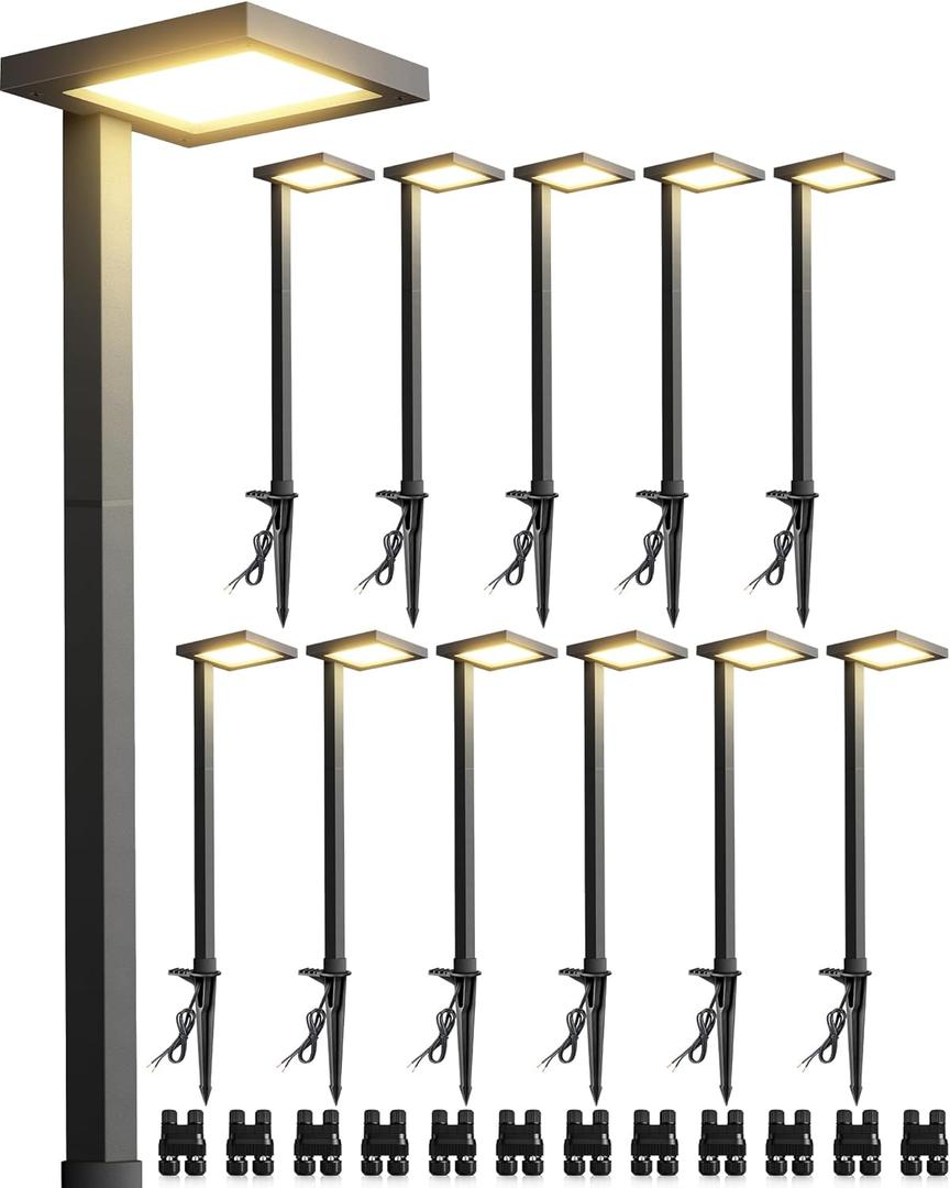 SUNVIE 5W Anti-Glare Low Voltage Pathway Lights Wired 12-24V LED Landscape Path Lights 3000K Cast-Aluminum Waterproof Outdoor Landscape Lighting with Connectors for Walkway Yard Garden, 12 Pack (Soft White(3000K))