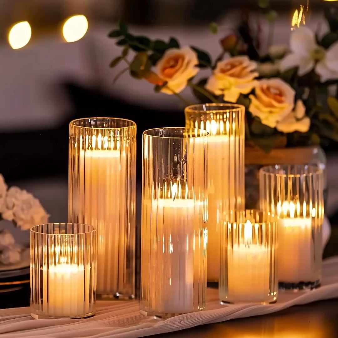 18 PCS Ribbed Hurricane Glass Candle Holders Bulk - Transparent Cylinder Candle Holders for Pillar Candles, Decorative Candle Hurricane Vases for Centerpieces Wedding Table Decorations