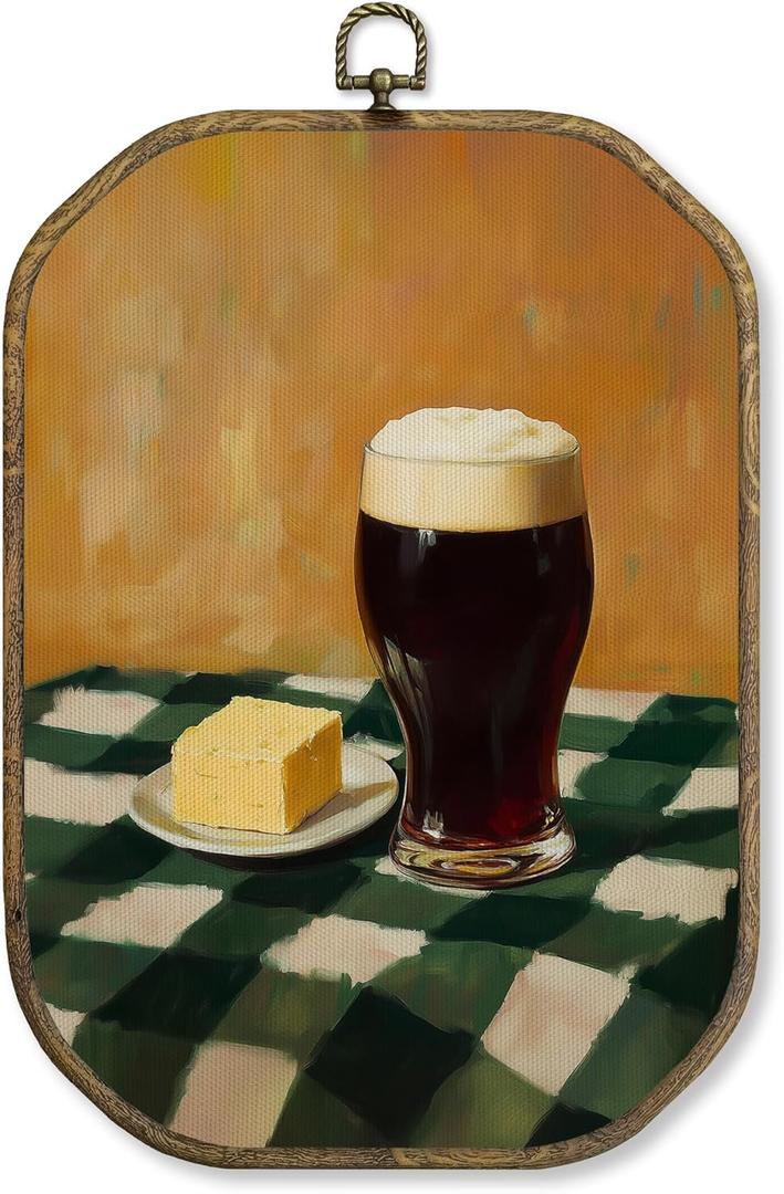 WUHSDIBC Vintage Guinness Butter Bar Octagon Wall Art Decor, Irish Beer Pub Kitchen Framed Canvas Art Prints, Rustic St. Patricks Day Wall Hanging Decor for Home Bar Kitchen, 10.2x7 Inches