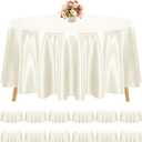 12 Pack Ivory Satin Tablecloth, 120 Inch Round Silky Satin Table Cloth, Bright Silk Tablecloth Smooth Fabric Table Covers Overlay Silky Tables Decoration for Wedding Party Banquet Birthday