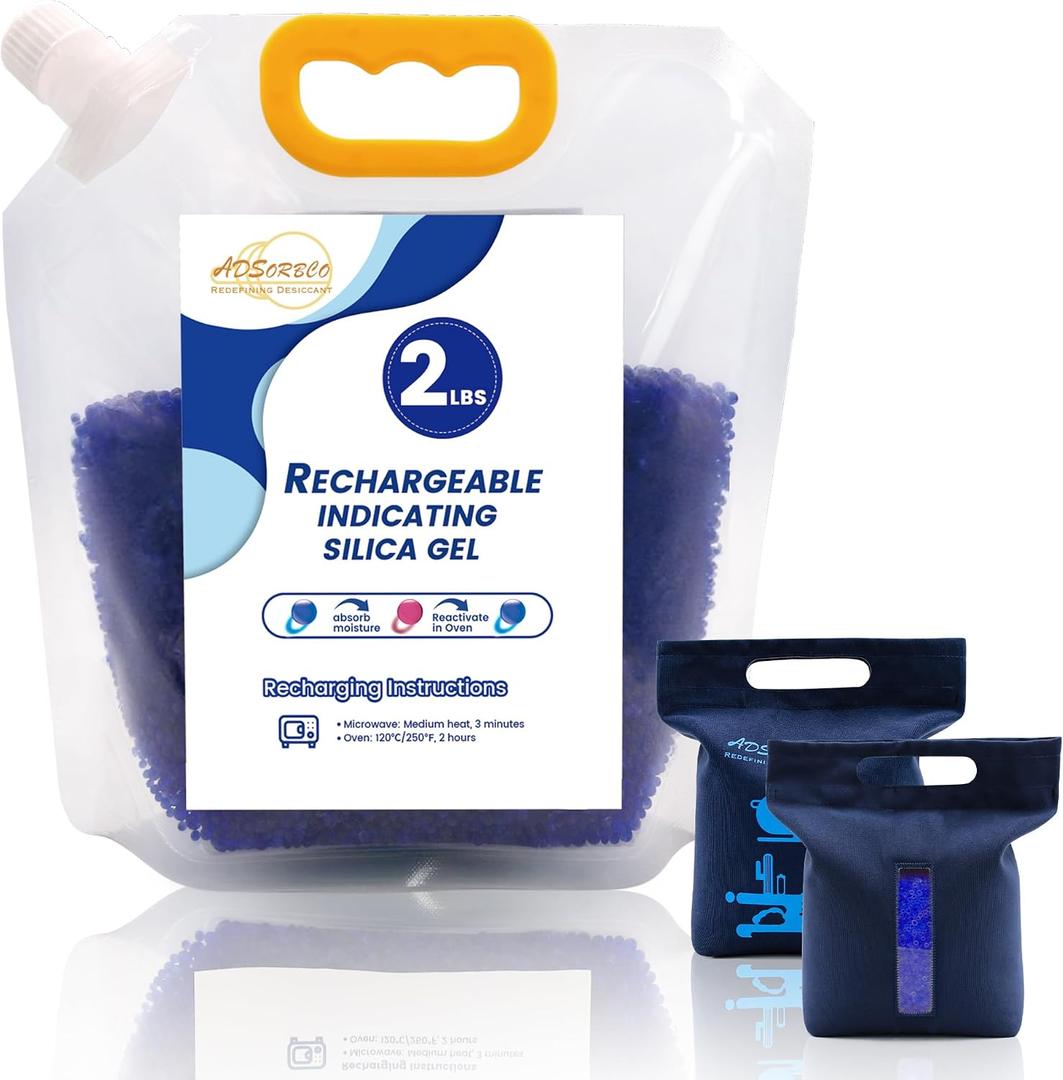 2 LBS with 1 Bag Premium Blue to Pink Silica Beads, Reusable Desiccant Bulk for 3D Filament, Electronics, Cameras, Jewelry, and Safes (Blue to Pink, 2 LBS with 1 bag)