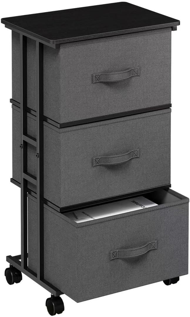 OLIXIS Dresser Storage with 3 Drawers, Fabric Dresser Tower, Grey, 11.8"D x 16.7"W x 30"H