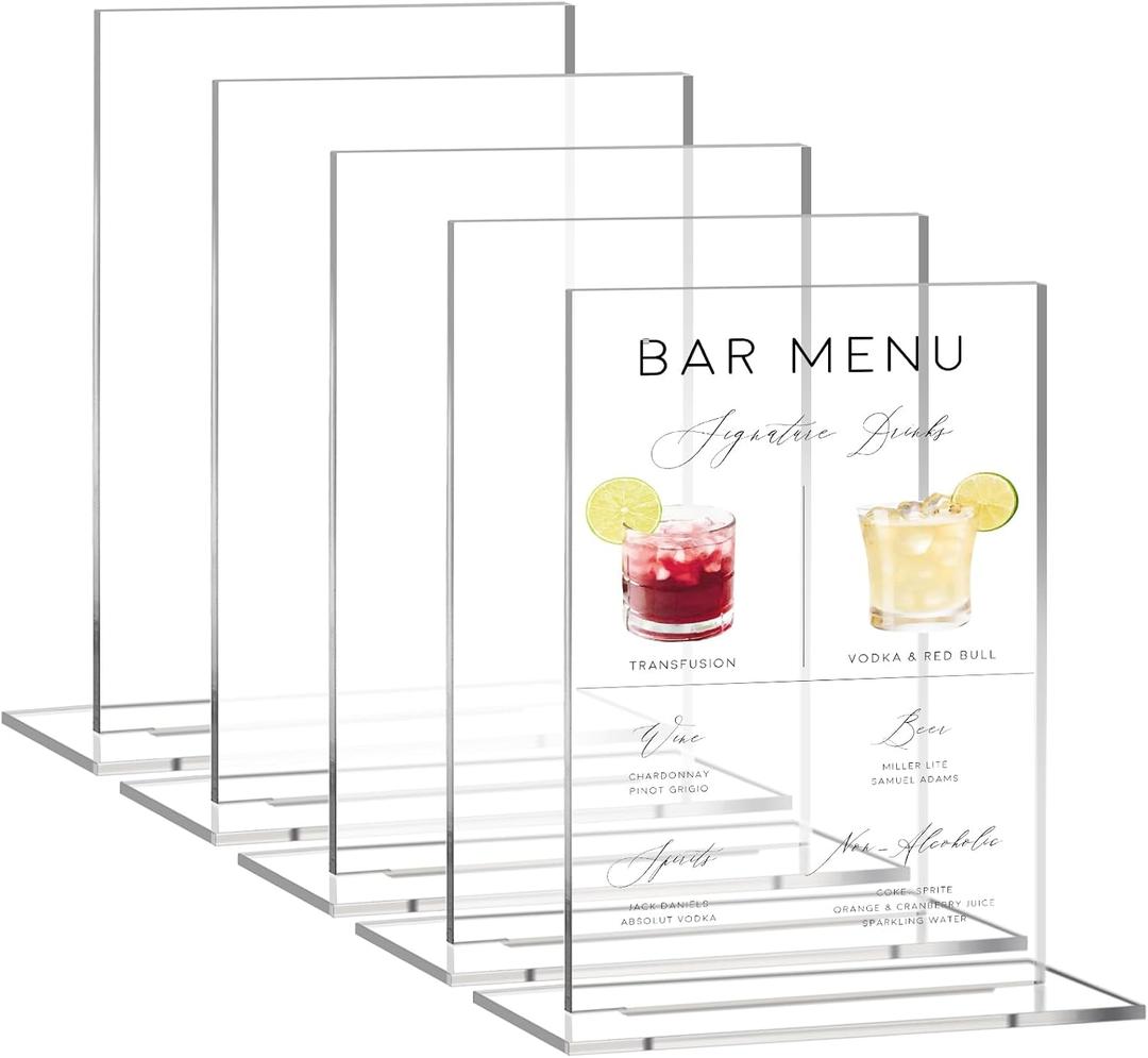 8x10 Inch Clear Acrylic Sign with Stand | 5 Pack Blank Acrylic Table Signs and Base for DIY Wedding Table Numbers, Wedding Signage, Events& Parties