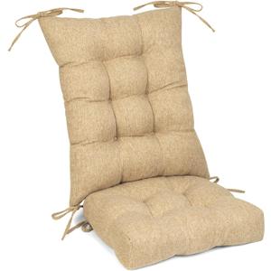 Non-Slip Rocking Chair Cushion Set with Thick Tufted Design, Set of Seat & Back Cushion with Ties for Rocking Chair Cushions Indoor,Classic Linen Fabric (Khaki)