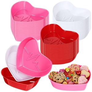 Cunhill 36 Pcs Valentine Heart Shaped Tray Heart Dish Bowl Disposable Plastic Serving Tray Platter Dessert Plates Snack Bowl for Wedding Birthday Party (Red,Pink,White)