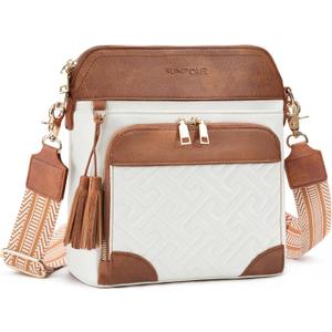 Medium Crossbody Bag for Women,Vegan Leather RFID Crossbody Purse with Built-In Wallet,Womens Shoulder Handbag with Tassel for Travel (Beige Brown)