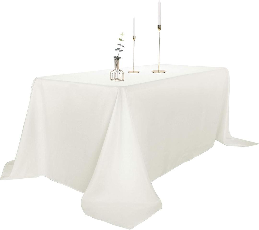 Ascoza 12pack 90x156 Inch Ivory Rectangular Tablecloth 8 Feet Table Cloth in Polyester Fabric for Wedding/Banquet/Restaurant/Parties