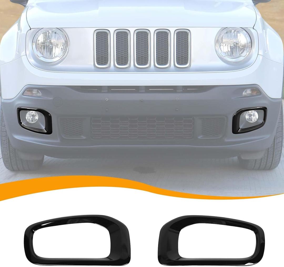 Front Fog Lights Cover Fog Lamp Frame Trim Cover Compatible with Jeep Renegade 2016-2018, Black