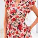 PRETTYGARDEN Women's 2025 Summer Floral Midi Dress Cap Sleeve V Neck Ruffle Long Flowy Boho Casual Beach Vacation Dresses (Medium, Floral Orange Pink Red)