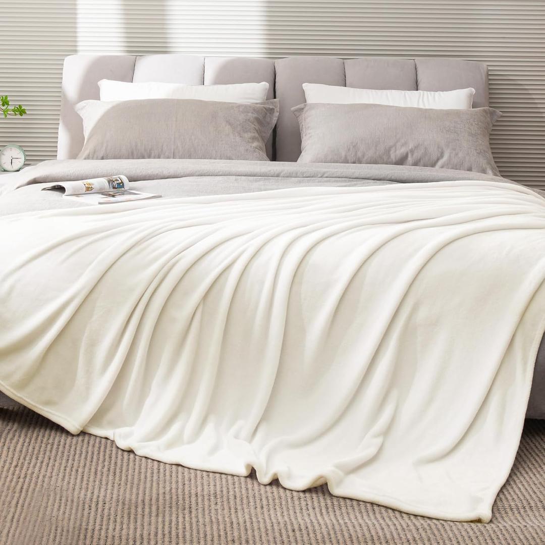 BEDELITE Fleece Blankets Queen Size Cream Throw Blankets for Bed, Luxury Plush Cozy Fuzzy Blanket 90x90 inches, Super Soft Warm Lightweight Throw Blanket All Seasons Suitable