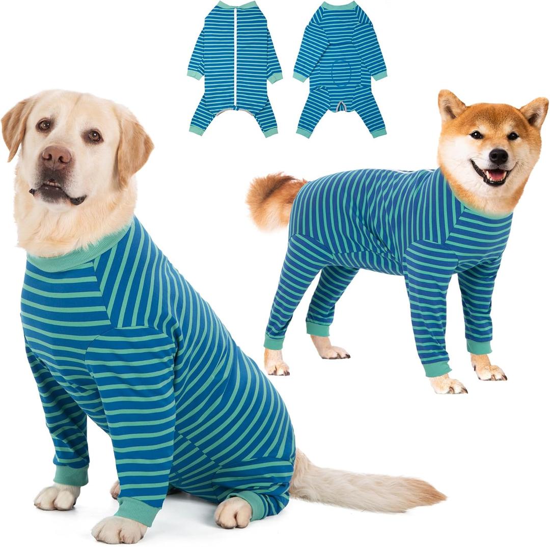 Yeapeeto Dog Onesie Surgery Recovery Suit for Large Medium Bodysuit Dogs Pajamas PJS Full Body for Shedding, Prevent Licking, Wound Protection, Cone Alternative (Blue Green, 2XL)