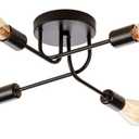 Industrial Semi Flush Mount Ceiling 4 Light with Adjustable Metal Branched Vintage Ceiling Light E26 Holder Black Painted for Kitchen Living Room Dining Room Bedroom （Black）(Bulb NOT Included)