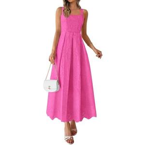 PRETTYGARDEN Womens Sleeveless Maxi Summer Dresses 2026 Hollow Out Eyelet Square Neck Ruffle Flowy Beach Vacation Sundress Small