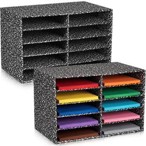 Dispowreath 2 Pack 10 Slots Construction Paper Storage, Classroom Mailboxes, Back to School Literature Cardboard Paper Organizer for Teacher, Office, 19.7 x 12.4 x 11.8 Inches (Black,Texture)