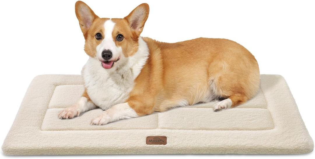 Reversible Dog Crate Pad Bed for Medium Small Dogs,Washable & Non-Slip Kennel Pet Mat, High Density Foam and Soft Fleece Cat Bed for Indoor & Outdoor Use, 29" x 21", Cream White