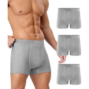 YESWEL Men's Incontinence Underwear, Leak Proof Washable Reusable Cotton Boxer Brief, Heavy Flow Bladder Leak 3 Pack (Grey, Large)