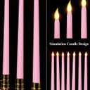 Funtery 48 Pcs Flameless LED Taper Candles Battery Operated Candles Bulk Realistic LED Candlesticks Flickering for Wedding Church Graduation Party Home Decor(Pink,Classic Style)