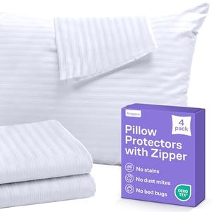 Set of 4 Pillow Protectors with Zipper Queen Size - 100% Resistant to Stains, Dust & Dirt - Washable Covers for Increased Pillow Lifespan