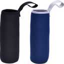 Mudder 2 Pieces Water Bottle Sleeve Neoprene Carrier Nylon Sleeve for 19.4 oz Glass Water Bottle, 550 ml (Black and Navy Blue)