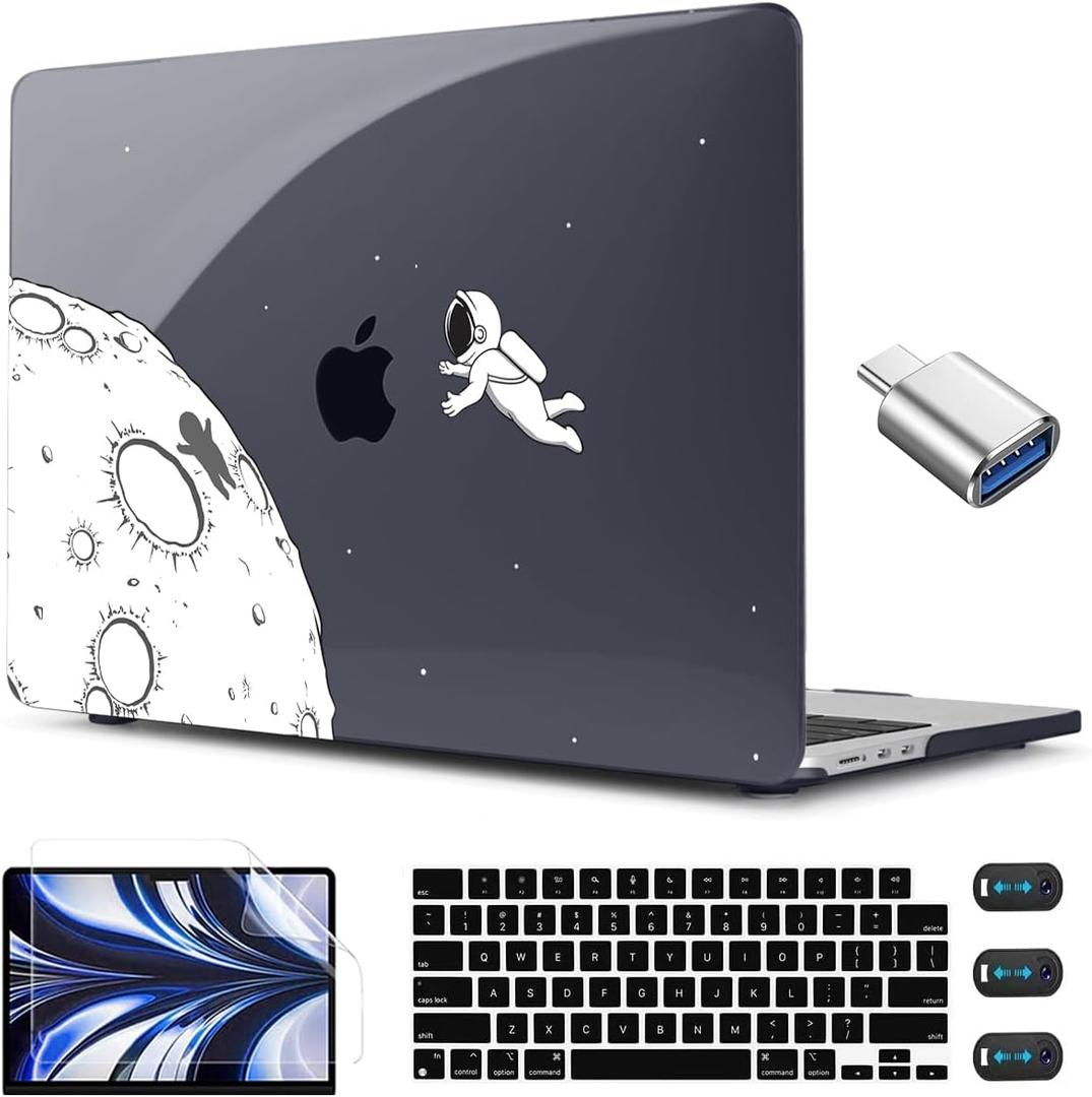 CISSOOK Case Compatible with MacBook Air 13.6 Inch 2022 2024 2025 Release Model A2681 M2 A3113 M3 A3240 M4 Astronaut, Clear Black Space Hard Shell with Keyboard Cover for MacBook Air 13.6", Astronaut