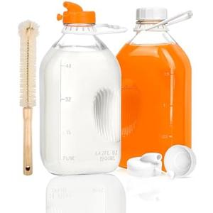 KMIGRUAN 2QT Heavy Duty Glass Milk Bottle with Lid,2Pack 64oz Glass Milk Jug with Reusable Airtight Screw Lid,Bottles for Juice,Water,Oat or Plant Milks