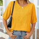 Kistore Women's Embroidered Blouses Short Sleeve Lace Trim Crew Neck Tops (M)