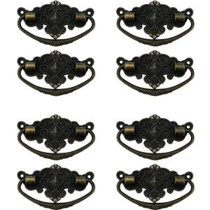 8pcs Vintage Antique Cabinet Bail Pull Handle Bronze Drop Ring Pulls 2.5" Holes Center with Screws