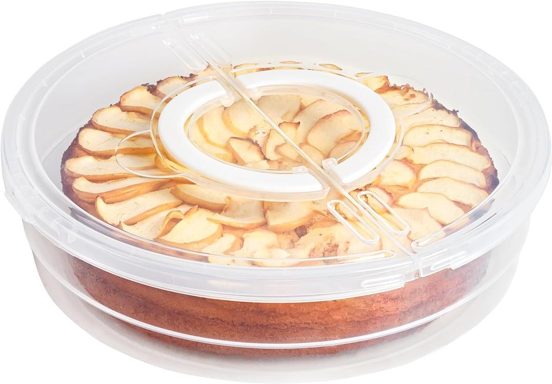 Plastic Pie Carrier with Lid and Handles - Airtight Cover, BPA Free Container for Pies and Pastry Products - Round Keeper Keeps Cookies, Muffins, Cupcakes, Bakery Fresh