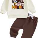 St Patricks Day Baby Boy Outfit Shamrock Letters Embroidery Sweatshirt Jogger Pants Set Cute Toddler Boy Clothes (2-3T, Coffee)