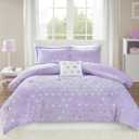Intelligent Design Twin Comforter Set, 3 Piece Metallic Hearts Cozy Bedroom Set for Girls, Twin Bed Set Soft & Plush Comforter, All Season Fluffy Bedding Set, Rosalie, Twin/Twin XL, Purple Silver