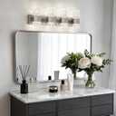 Epinl Brushed Nickel 4-Light Bathroom Vanity Lights, 4000K Modern Bathroom Lighting Fixtures Over Mirror, 28" LED Crystal Bathroom Light Fixtures Hardwired Wall Sconces for Bathroom Living Room