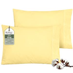 ROYALE LINENS 100% Organic Cotton Percale Pillowcases Set of 2 - Standard Size Percale Pillowcase - Standard Set of 2 Pillow Cover - Breathable, Cool & Crisp Pillow Cases (20"x26", Yellow)