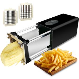 Electric French Fry Cutter, Professional commercial and household french fries cutter, potato slicer with 1/2Inch & 3/8Inch blade, Electric vegetable chopper, Suitable for potato, carrot(Black)