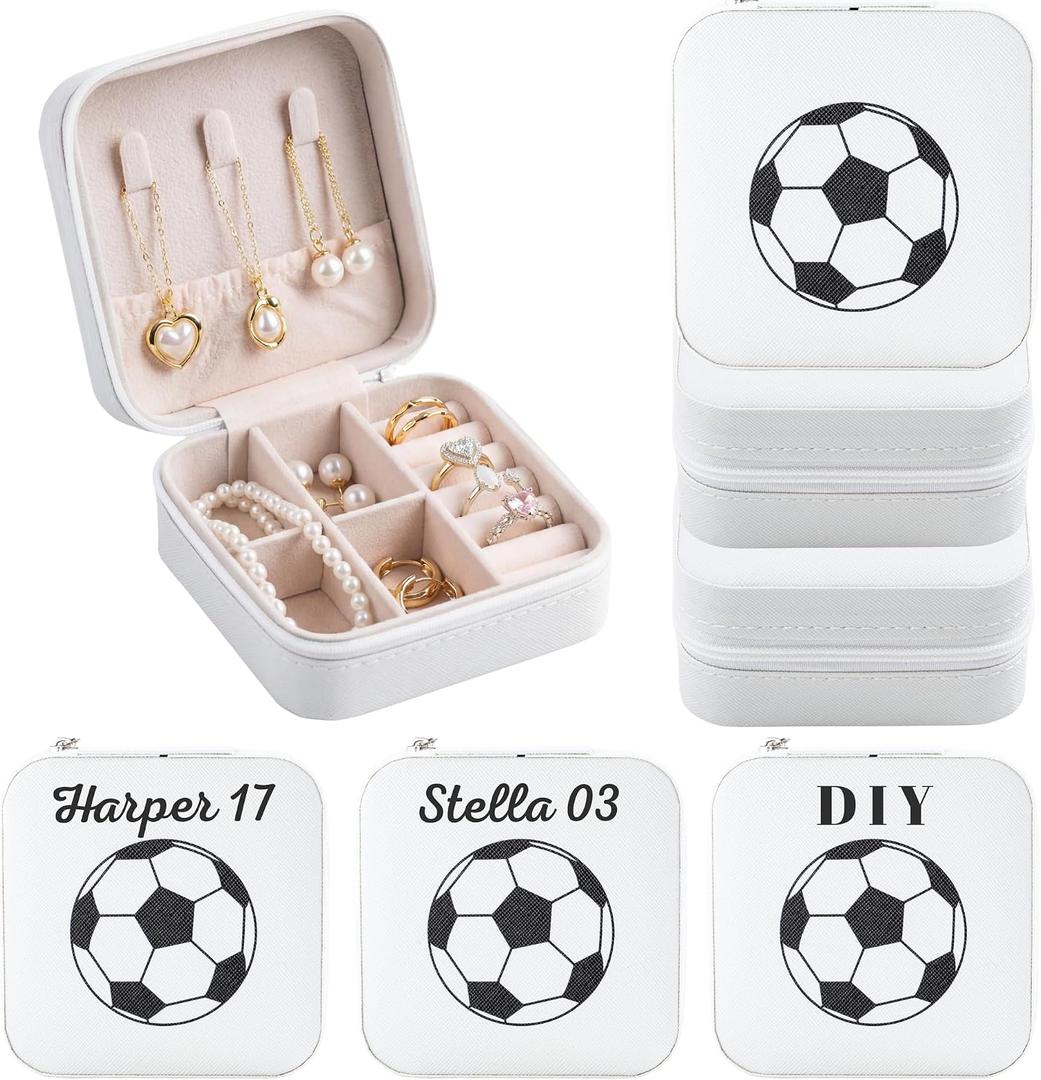 6-Pack Soccer Portable Jewelry Box for Team Travel White Sport Jewelry Case Bulk Gifts for Soccer Team Athletes & Sports Enthusiasts Christmas Events & Milestones