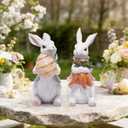 2 x Hodao Easter Bunny Decorations Spring Home Decor Bunny Figurines Gifts(Easter White Rabbit 2pcs)