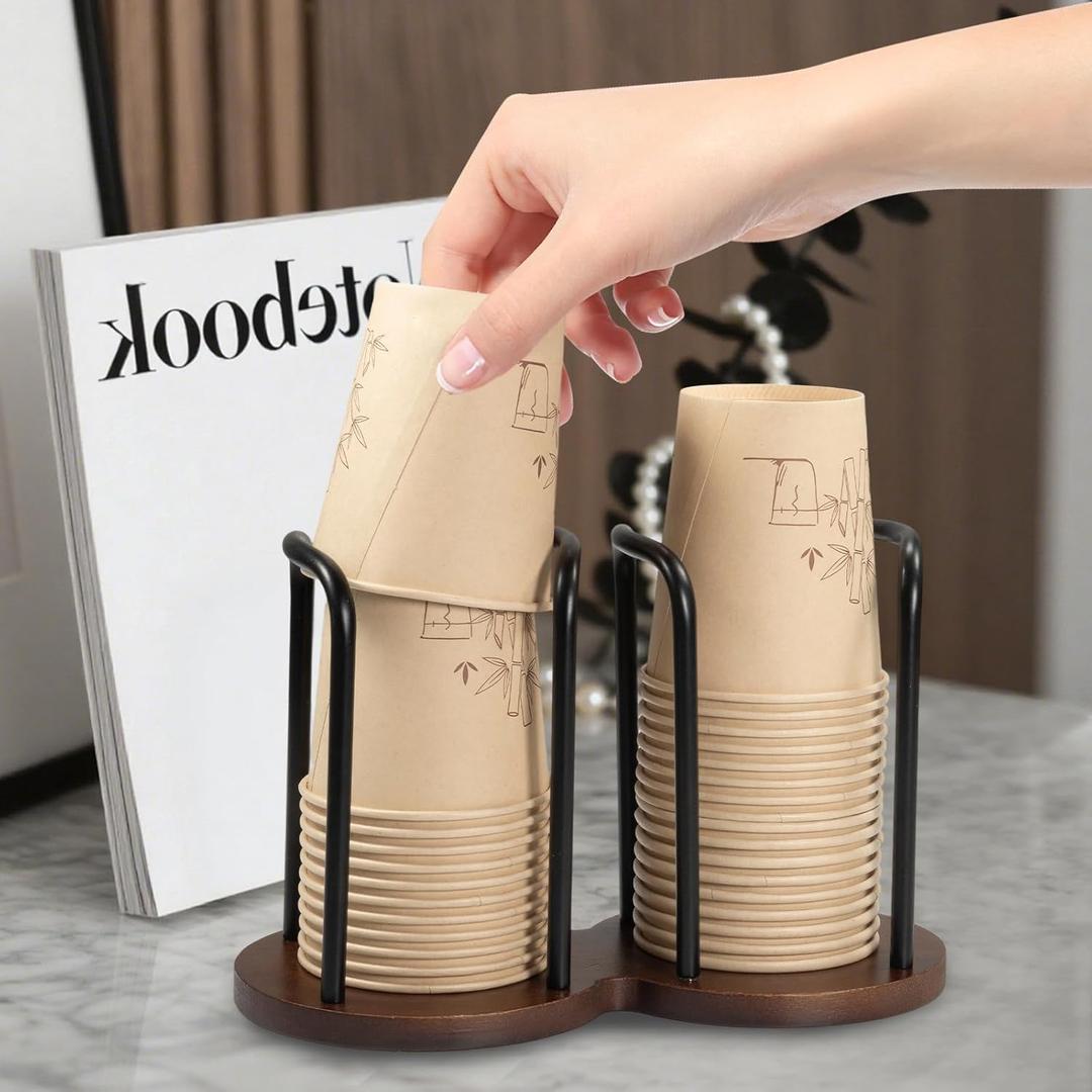 Wood Bathroom Cup Holder 3oz-12oz, Stylish Walnut Disposable Cup Dispenser, Plastic Mouthwash Cup Holder Coffee Cup Dispenser Coffee Cup Dispenser (Under 3.35in Diameter)