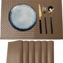 Placemats Set of 6 Woven Faux Leather Place Mats for Kitchen Dining Table Washable Wipeable Heat Resistant Placemats Waterproof Pads for Indoor & Outdoor (Flaxen)