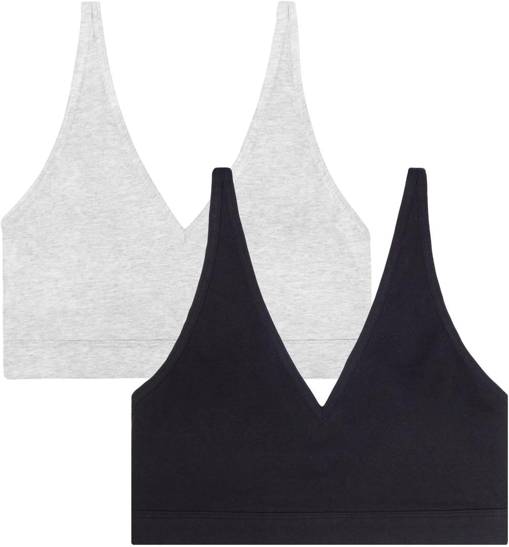 Smart & Sexy Women's Cloud Cotton Comfort Collection Bralette (Large, Light Grey Heather/Black Hue)