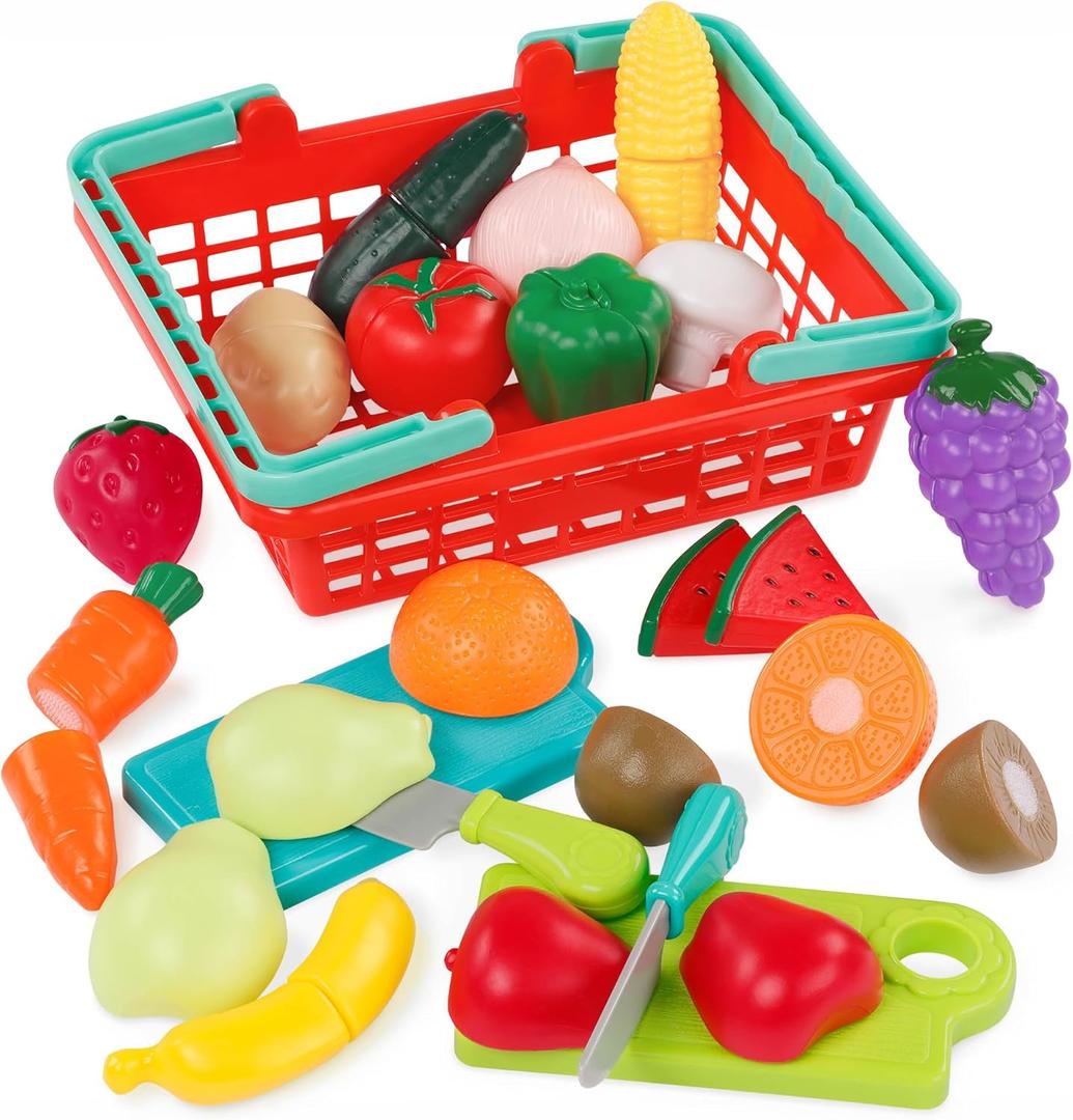 Battat  Play Food Toy for Kids  Cooking Chef Role Play Toys Pretend  Farmers Market Produce Basket  Toddler Pretend Fruit  2+ Years  Farmers Market Produce Basket (Red)