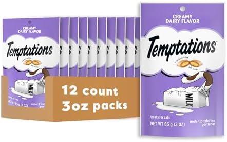 Temptations Classic Crunchy and Soft Cat Treats, Creamy Dairy Flavor, 3 oz. Pouch (Pack of 10)