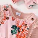 Baby Girl Clothes Cute Summer Outfits Short Sleeve Romper Adjustable Floral Overall Dress Headband 3PCS (Pink, M)
