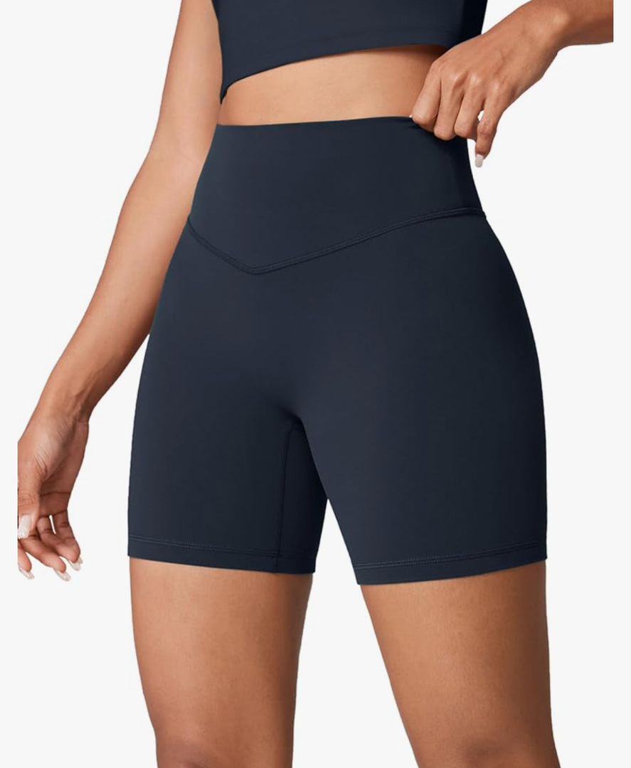 Hugcurve No Front Seam High Waisted Workout Biker Shorts for Women 6 Inches Tummy Control Buttery Soft Yoga Pants Gym SIZE S