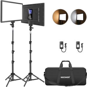 NEEWER 13" LED Video Light Panel Kit, 2 Pack Bi Color Dimmable with Tripod Stand, 4000mAh Battery, 3200K-5600K CRI97+, USB, for Studio/Streaming/YouTube, Black, NL-192AI